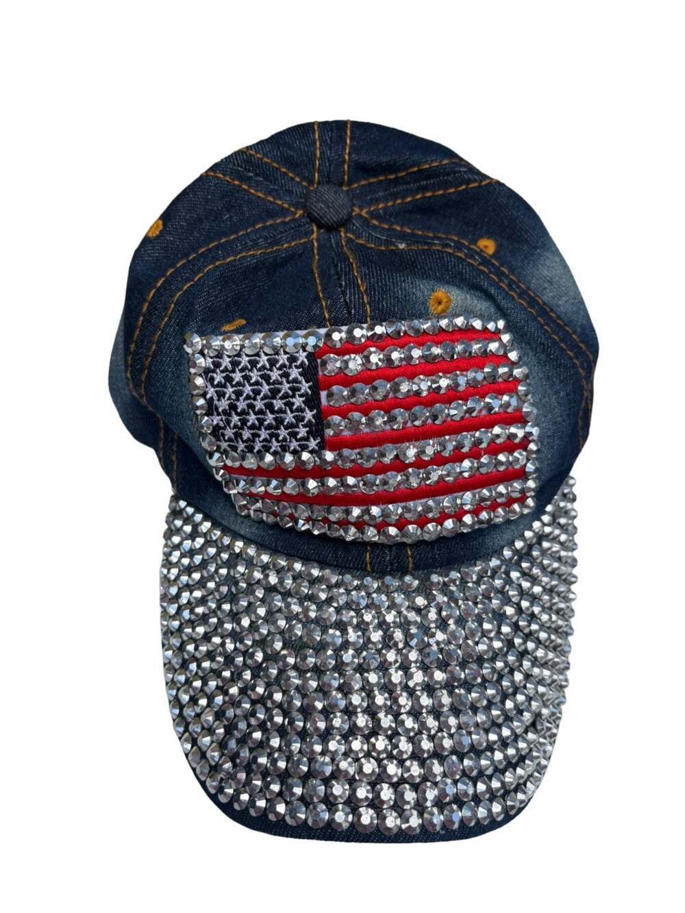 Unbranded Denim American Flag Rhinestone Baseball Cap